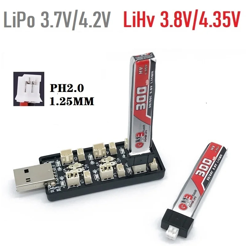 Drone Battery Adapter - 6CH USB 1S LiPo/LiHv 3.7V/4.2V 3.8V/4.35V